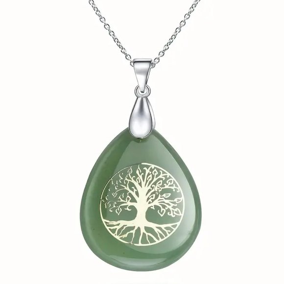 Green Aventurine Tree Of Life Natural Stones Necklace Gemstone Healing Pendant - Picture 1 of 2
